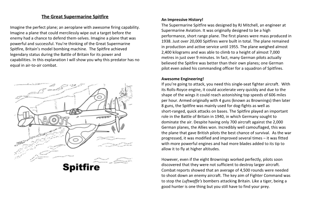 The Great Supermarine Spitfire an Impressive History!