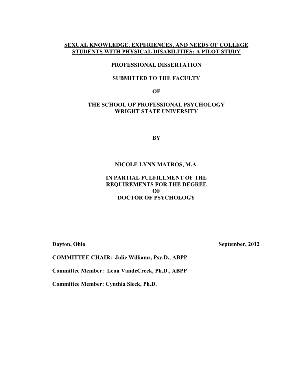 Sexual Knowledge, Experiences, and Needs of College Students with Physical Disabilities: a Pilot Study