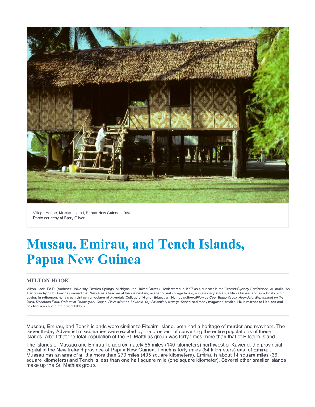 Mussau, Emirau, and Tench Islands, Papua New Guinea