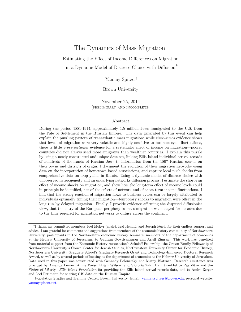 The Dynamics of Mass Migration