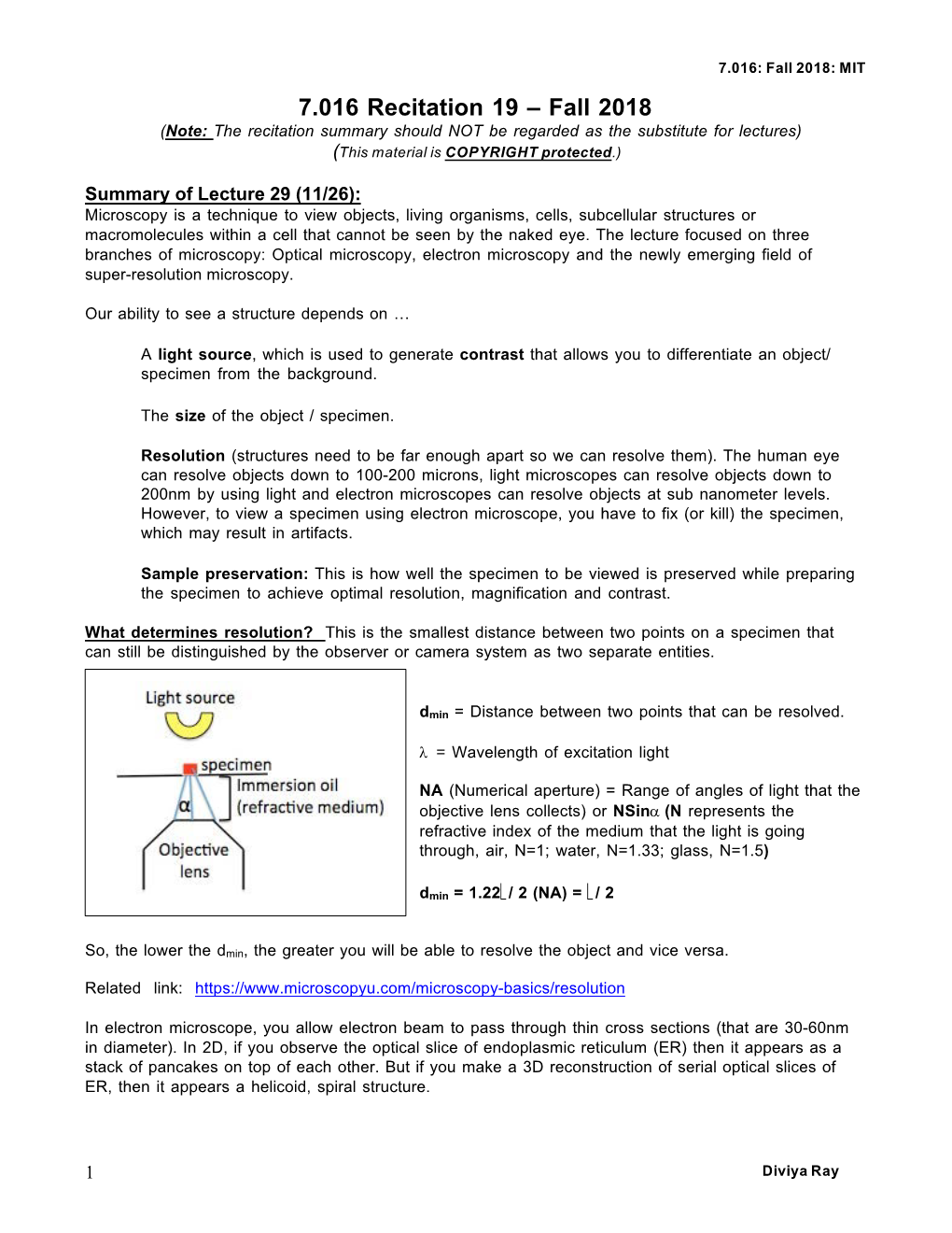 Recitation 19 – Fall 2018 (Note: the Recitation Summary Should NOT Be Regarded As the Substitute for Lectures) (This Material Is COPYRIGHT Protected.)