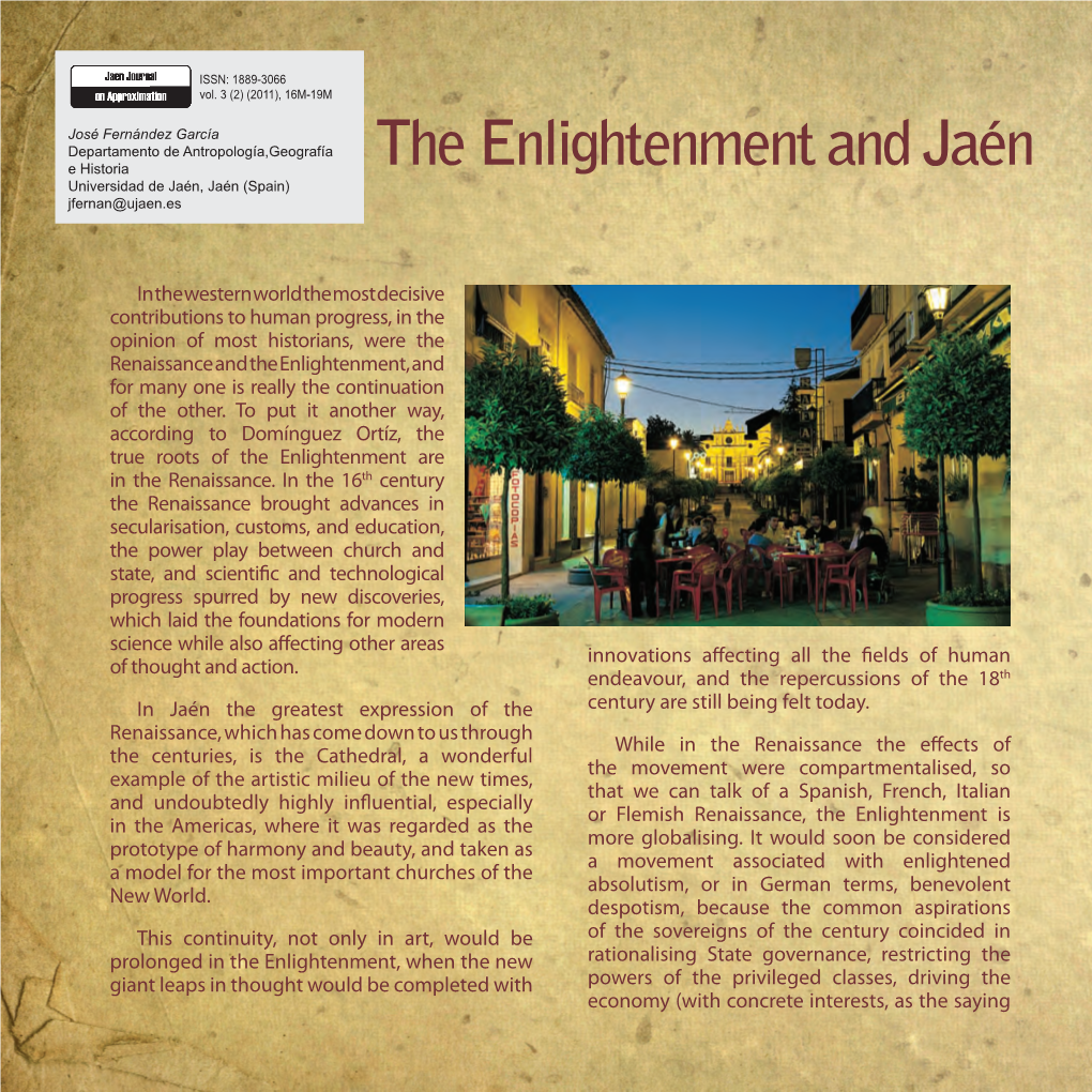 The Enlightenment and Jaén E Historia Universidad De Jaén, Jaén (Spain) Jfernan@Ujaen.Es