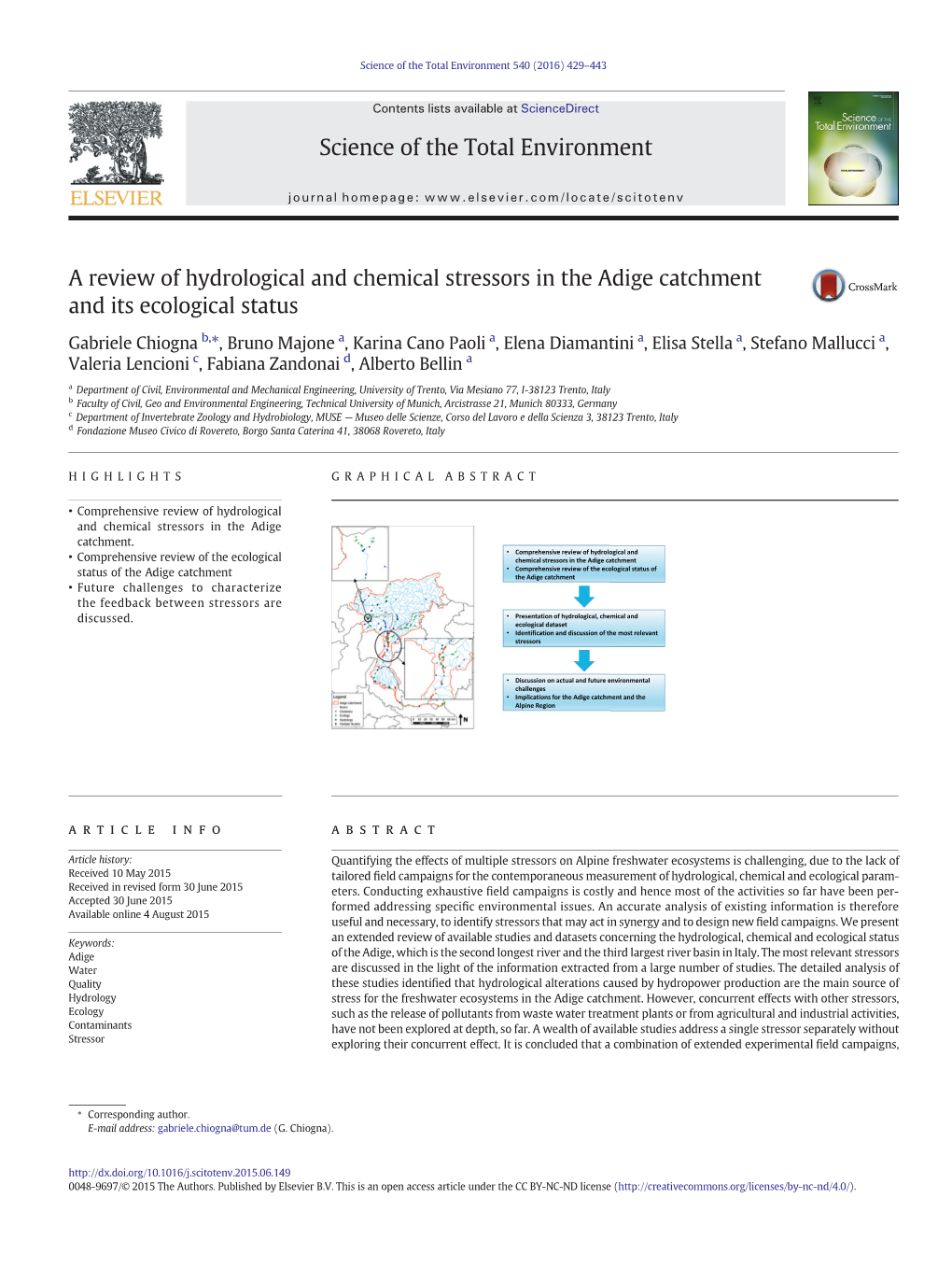 A Review of Hydrological and Chemical Stressors in the Adige Catchment and Its Ecological Status