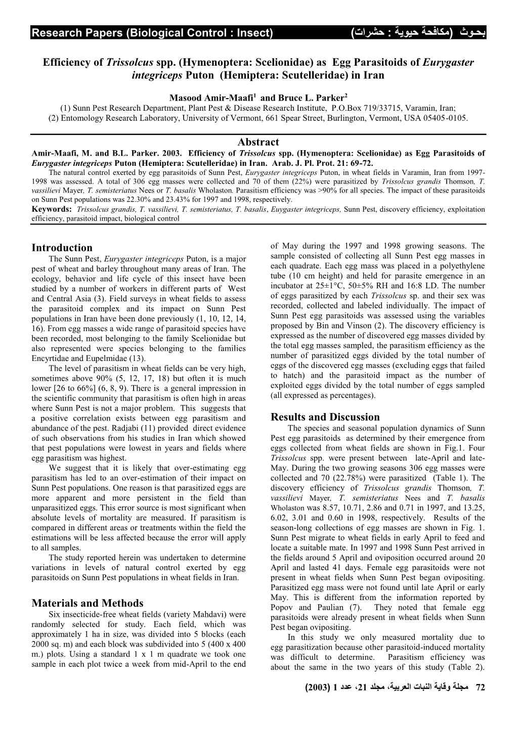 Efficiency of Trissolcus Species (Hym