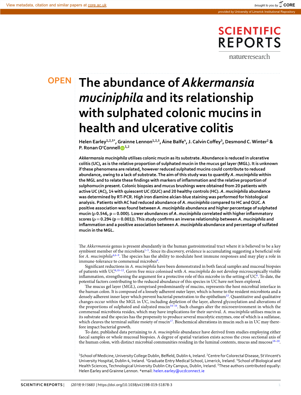 The Abundance of Akkermansia Muciniphila and Its