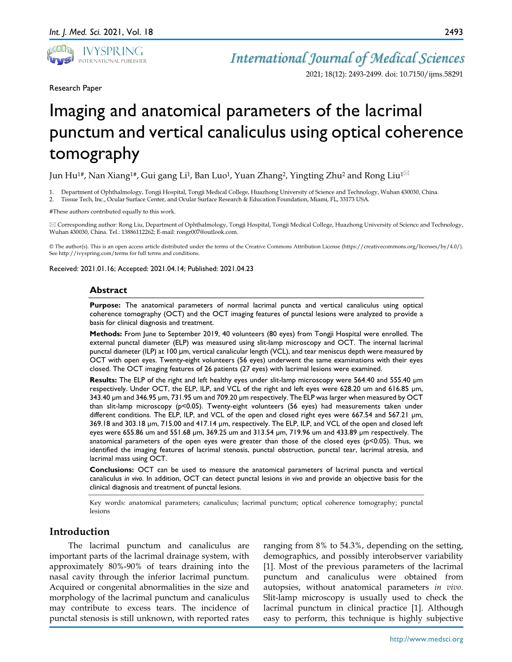 Imaging and Anatomical Parameters of the Lacrimal Punctum and Vertical