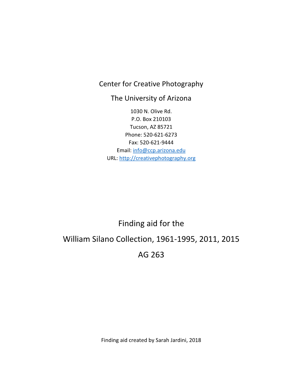 Finding Aid for the William Silano Collection, 1961-1995, 2011, 2015 AG 263