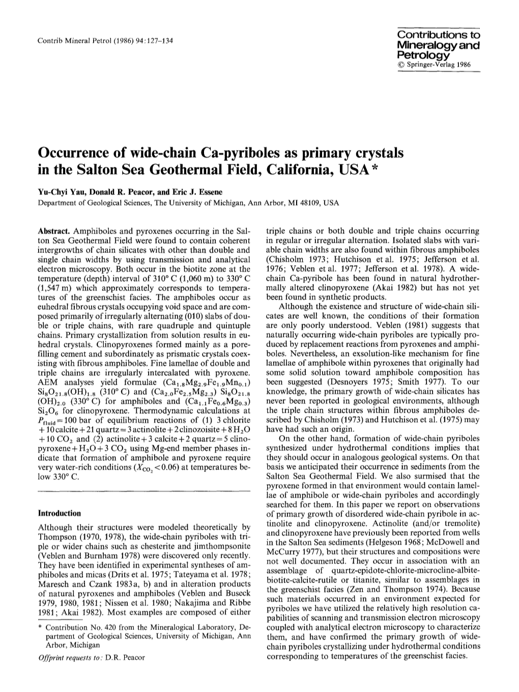 Occurrence of Wide-Chain Ca-Pyriboles As Primary Crystals in the Salton Sea Geothermal Field, California, USA*