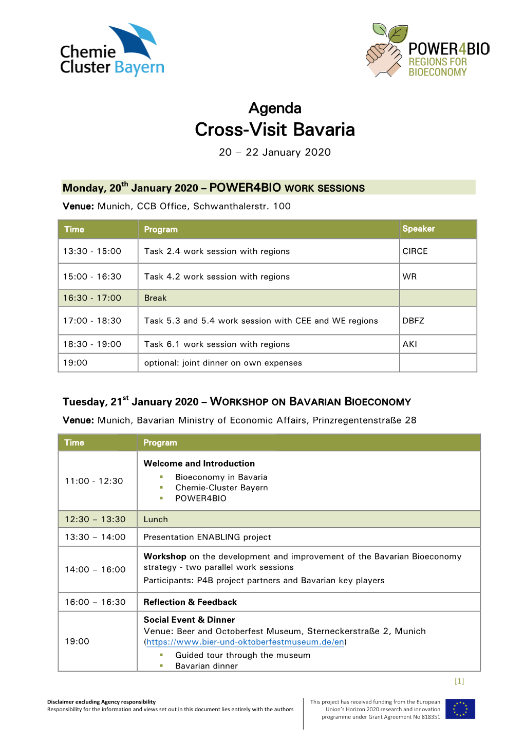 Cross-Visit Bavaria 20 – 22 January 2020