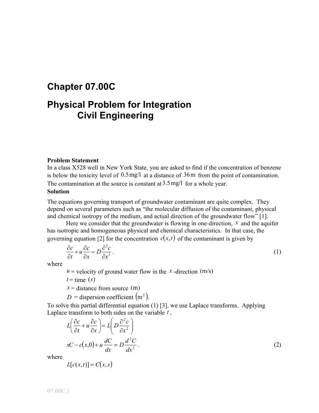 Physical Problem for Integration: Civil Engineering