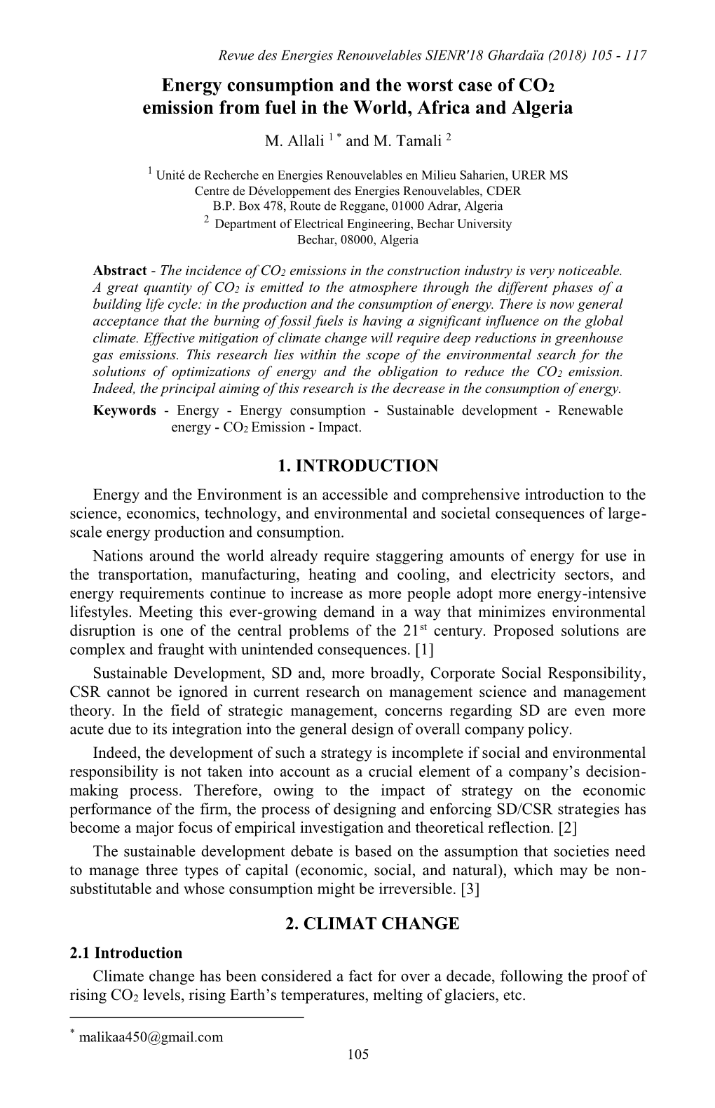 Energy Consumption and the Worst Case of CO2 Emission from Fuel in the World, Africa and Algeria M