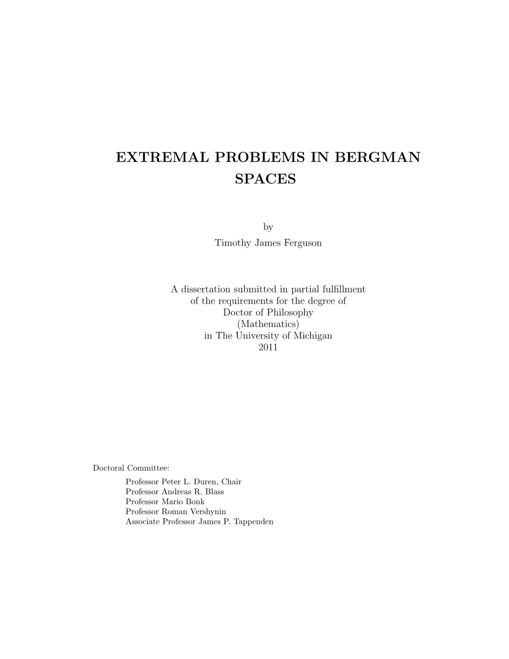 Extremal Problems in Bergman Spaces