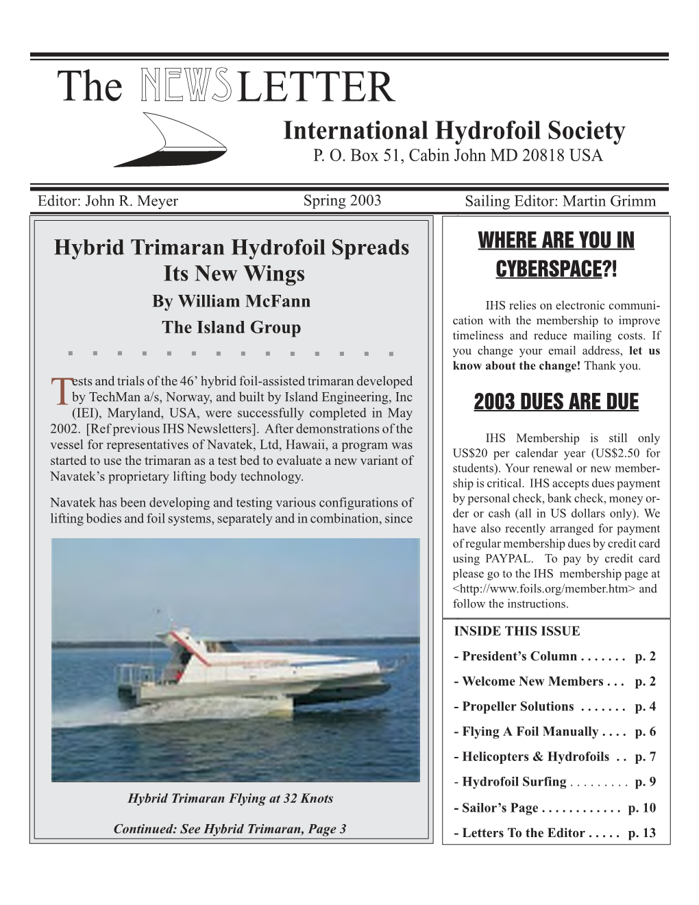 Collected IHS Newsletters for 2003
