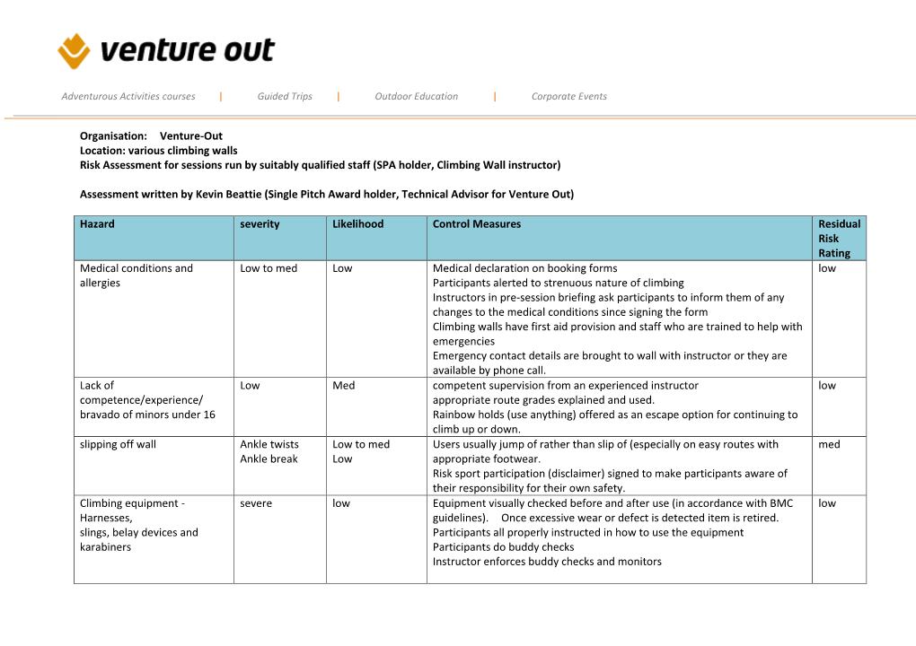 Risk Assessments for Climbing