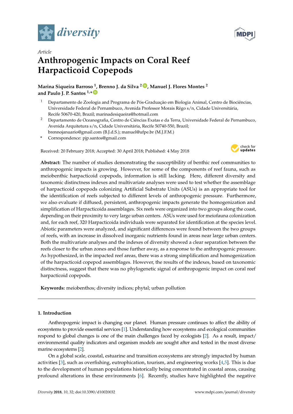 Anthropogenic Impacts on Coral Reef Harpacticoid Copepods