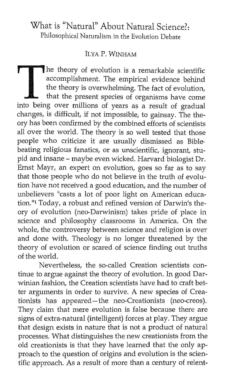 What Is 'Natural' About Natural Science: Philosophical Naturalism in the Evolution Debate
