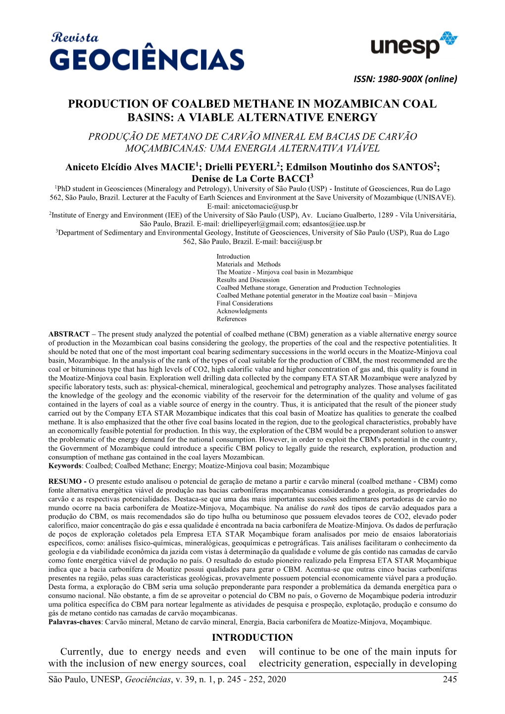 Production of Coalbed Methane in Mozambican Coal Basins: a Viable Alternative Energy