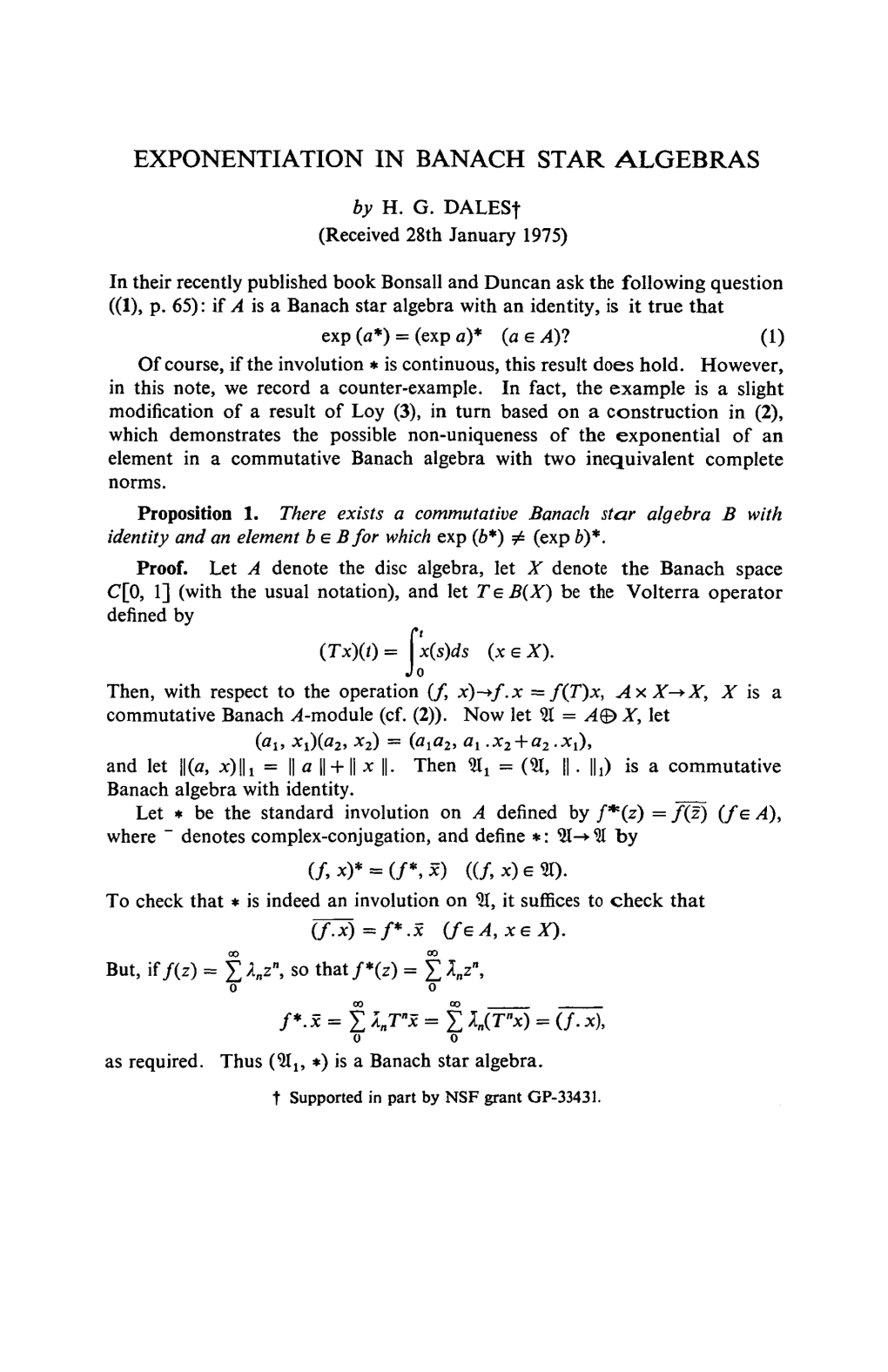 Exponentiation in Banach Star Algebras