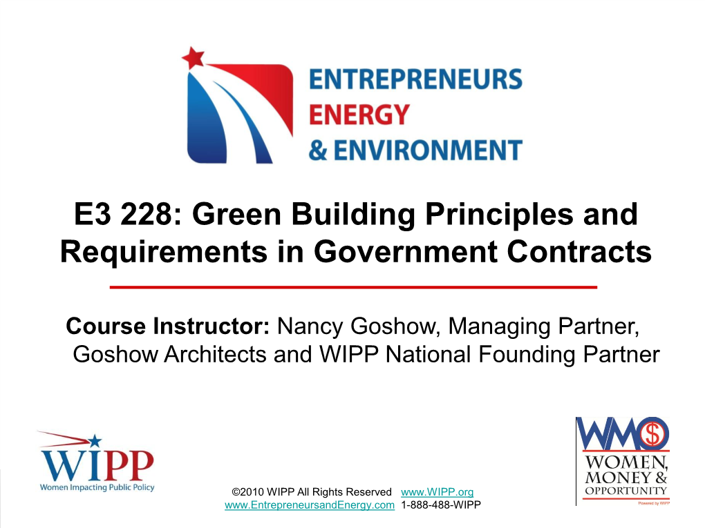 E3 228: Green Building Principles and Requirements in Government Contracts