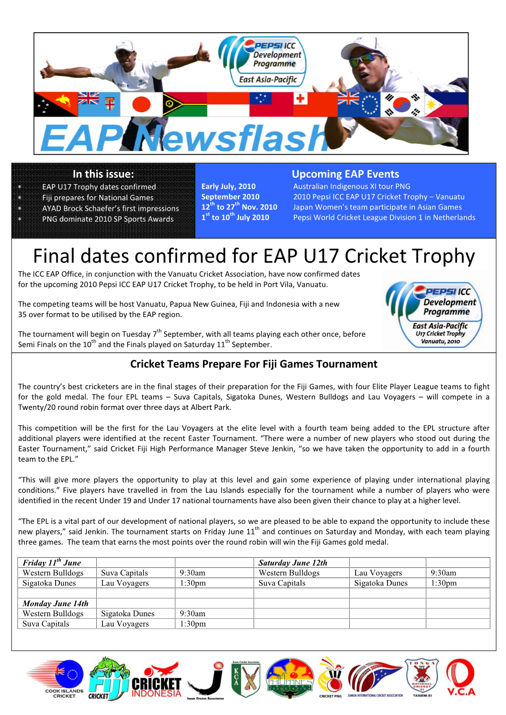 Final Dates Confirmed for EAP U17 Cricket Trophy