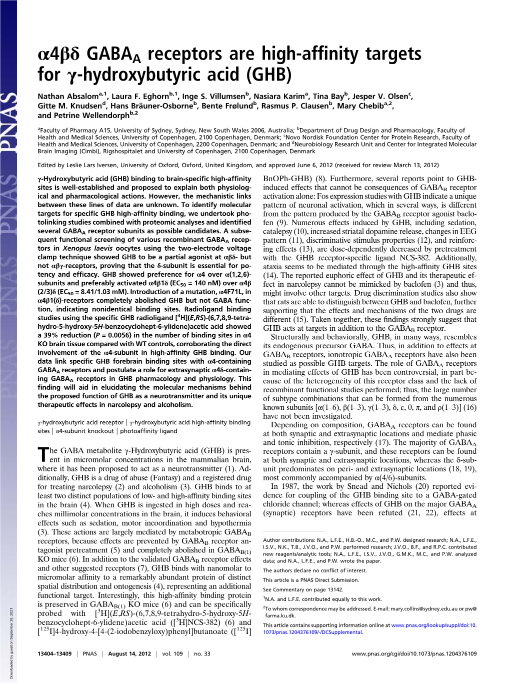 Α4βδ GABAA Receptors Are High-Affinity Targets for Γ