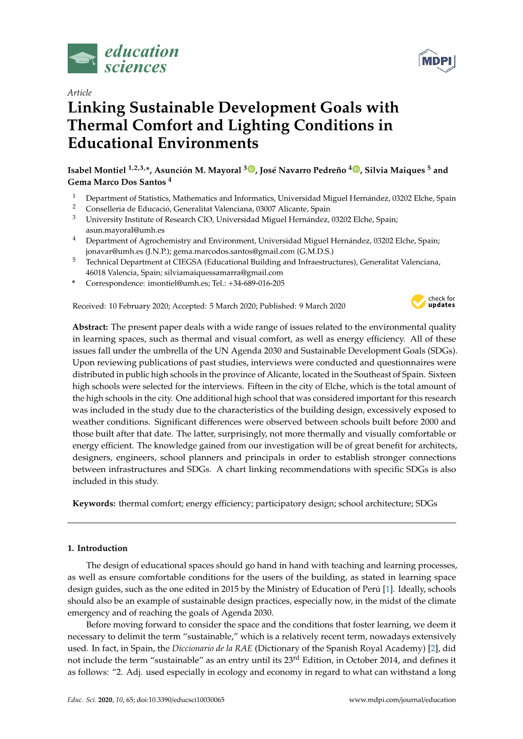 Linking Sustainable Development Goals with Thermal Comfort and Lighting Conditions in Educational Environments