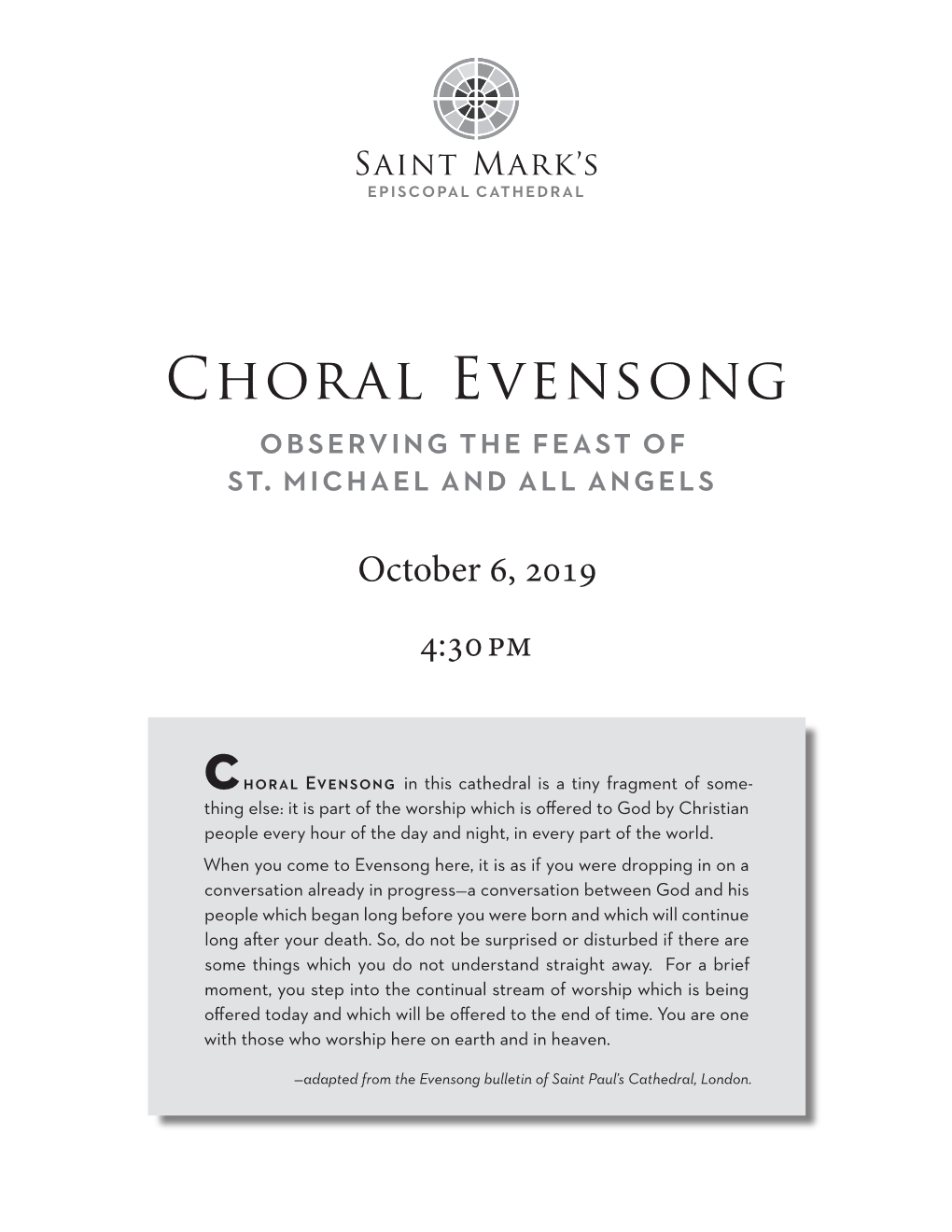 Choral Evensong Observing the Feast of St