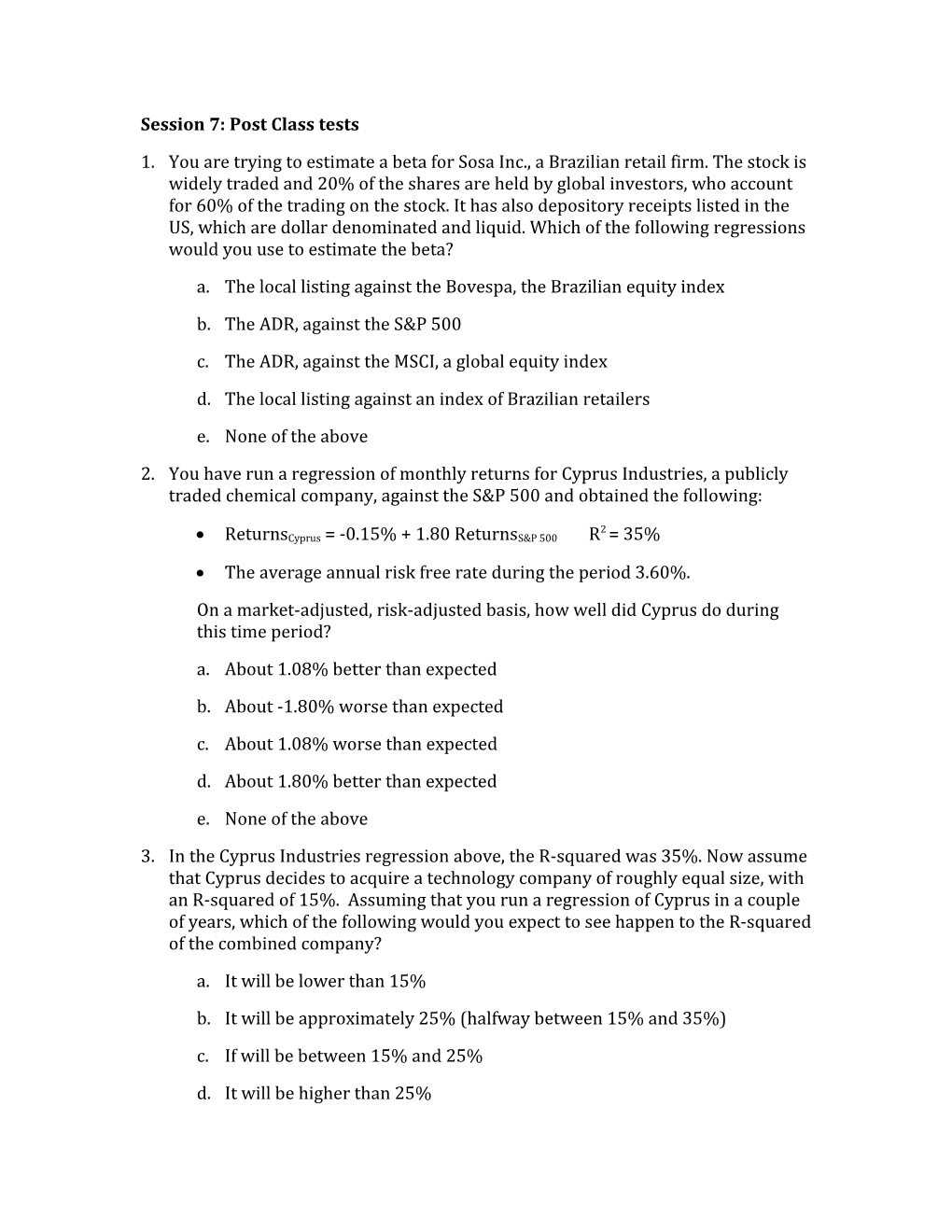 Session 7:Post Class Tests