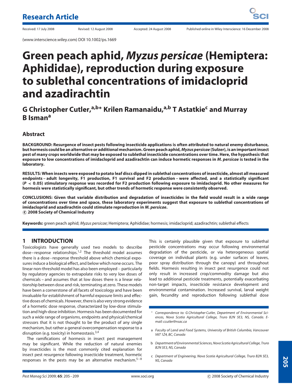 Green Peach Aphid, Myzus Persicae (Hemiptera: Aphididae)