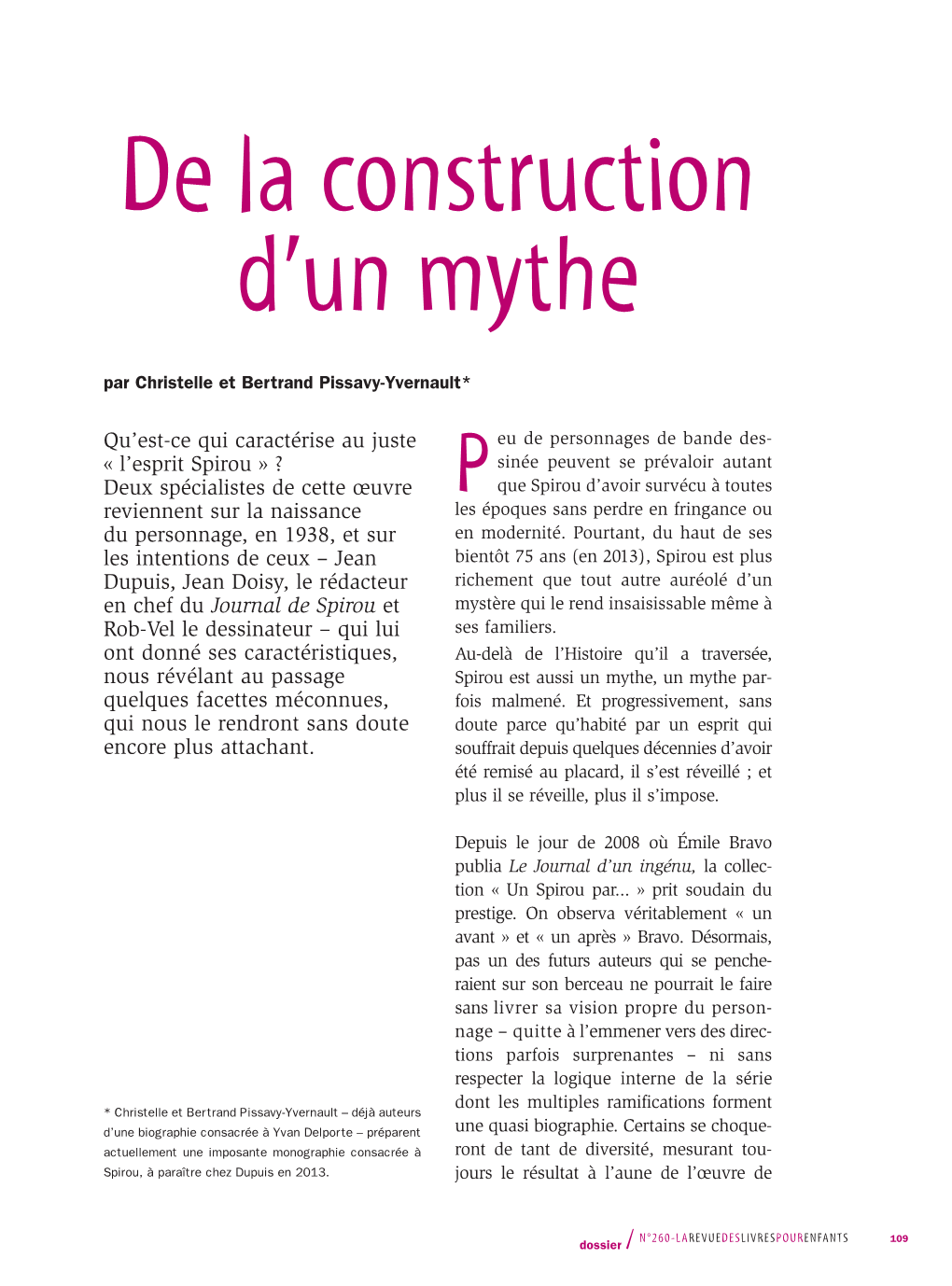 Dossier N° 260 : Spécial Spirou De La Construction D'un Mythe