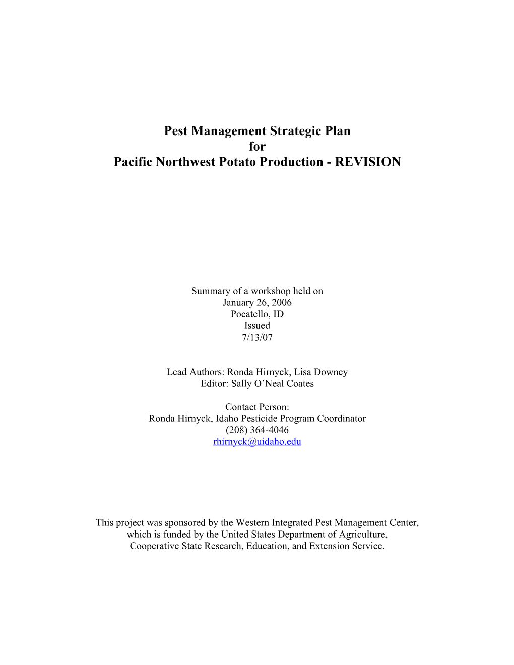 Pacific Northwest Potato Production - REVISION