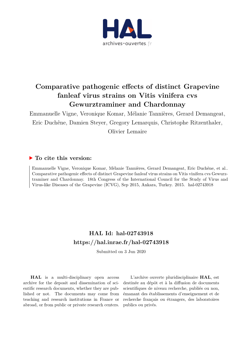 Comparative Pathogenic Effects of Distinct Grapevine Fanleaf Virus