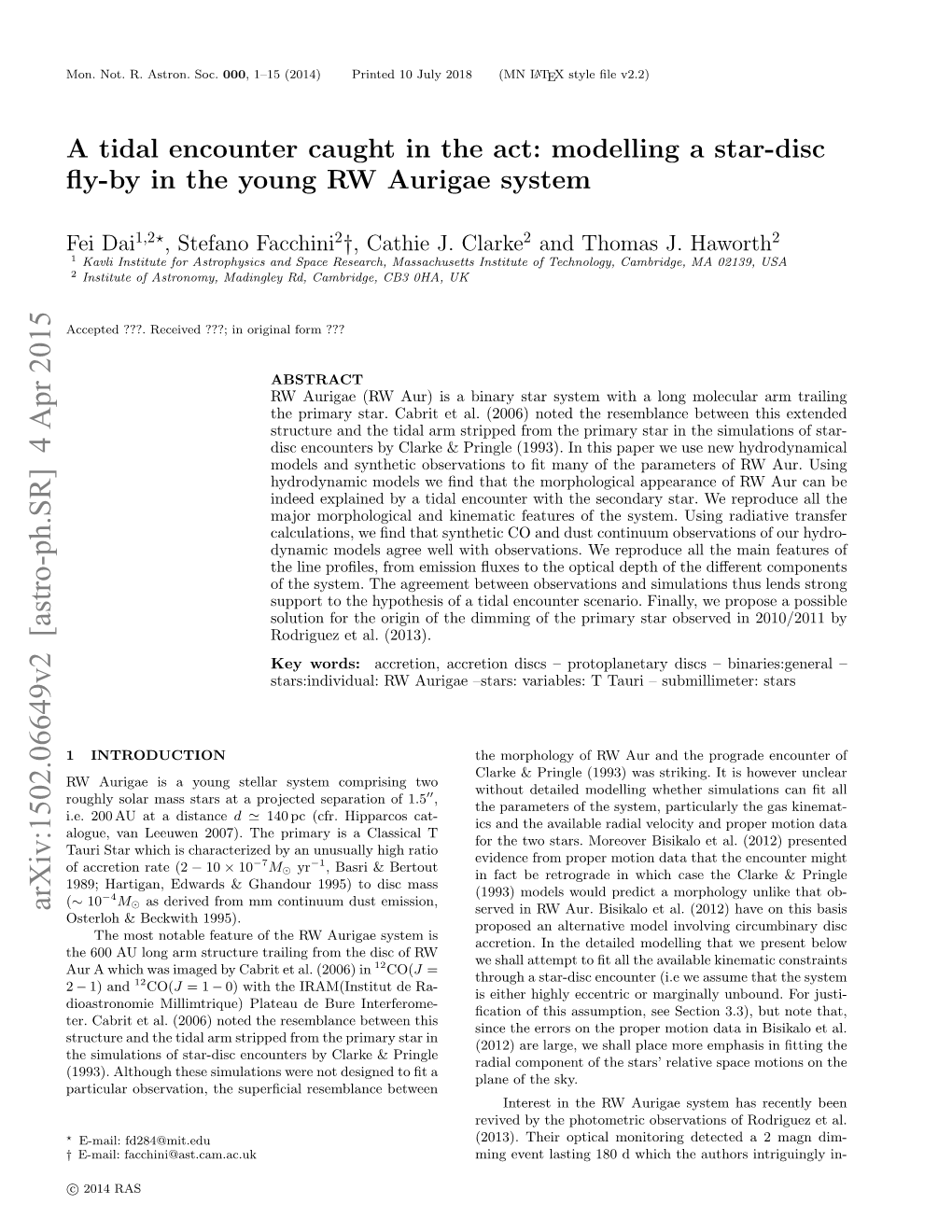 A Tidal Encounter Caught in the Act: Modelling a Star-Disc Fly-By in the Young RW Aurigae System