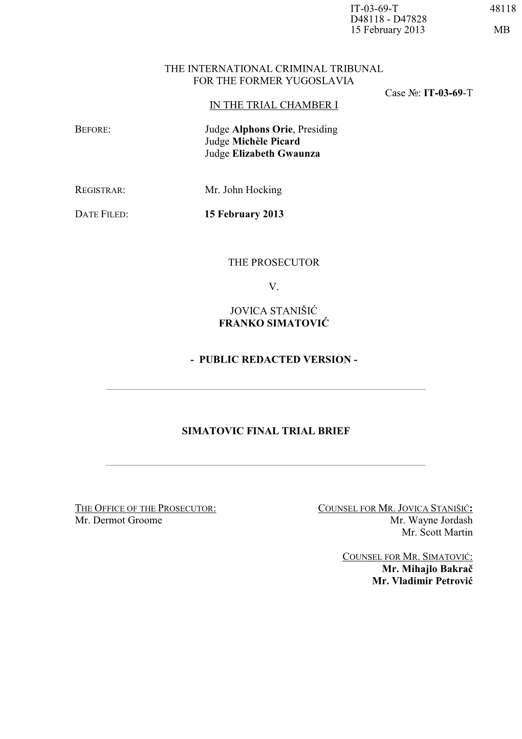 SIMATOVIC FINAL TRIAL BRIEF Redigovano 2. 1 Final