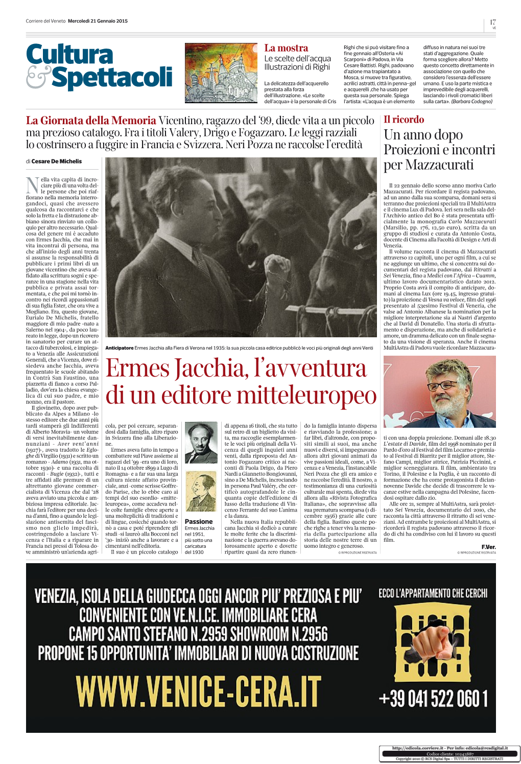 Cultura Spettacoli Ermes Jacchia, L'avventura Di Un Editore