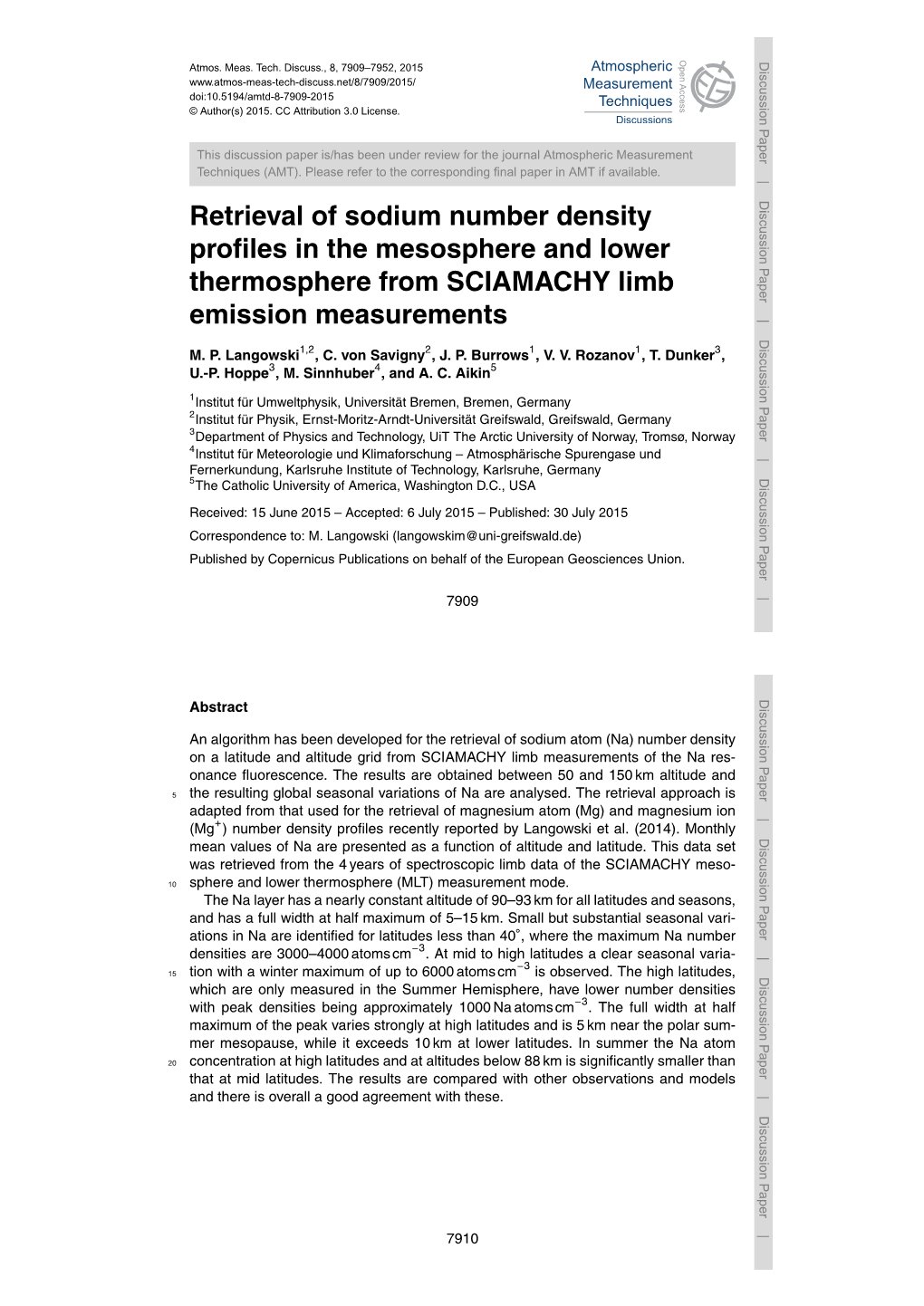 Retrieval of Sodium Number Density Profiles in the Mesosphere And