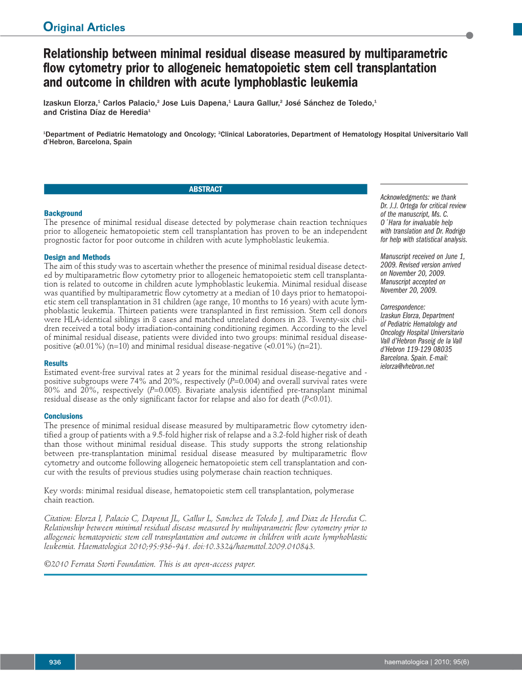 Relationship Between Minimal Residual Disease Measured By