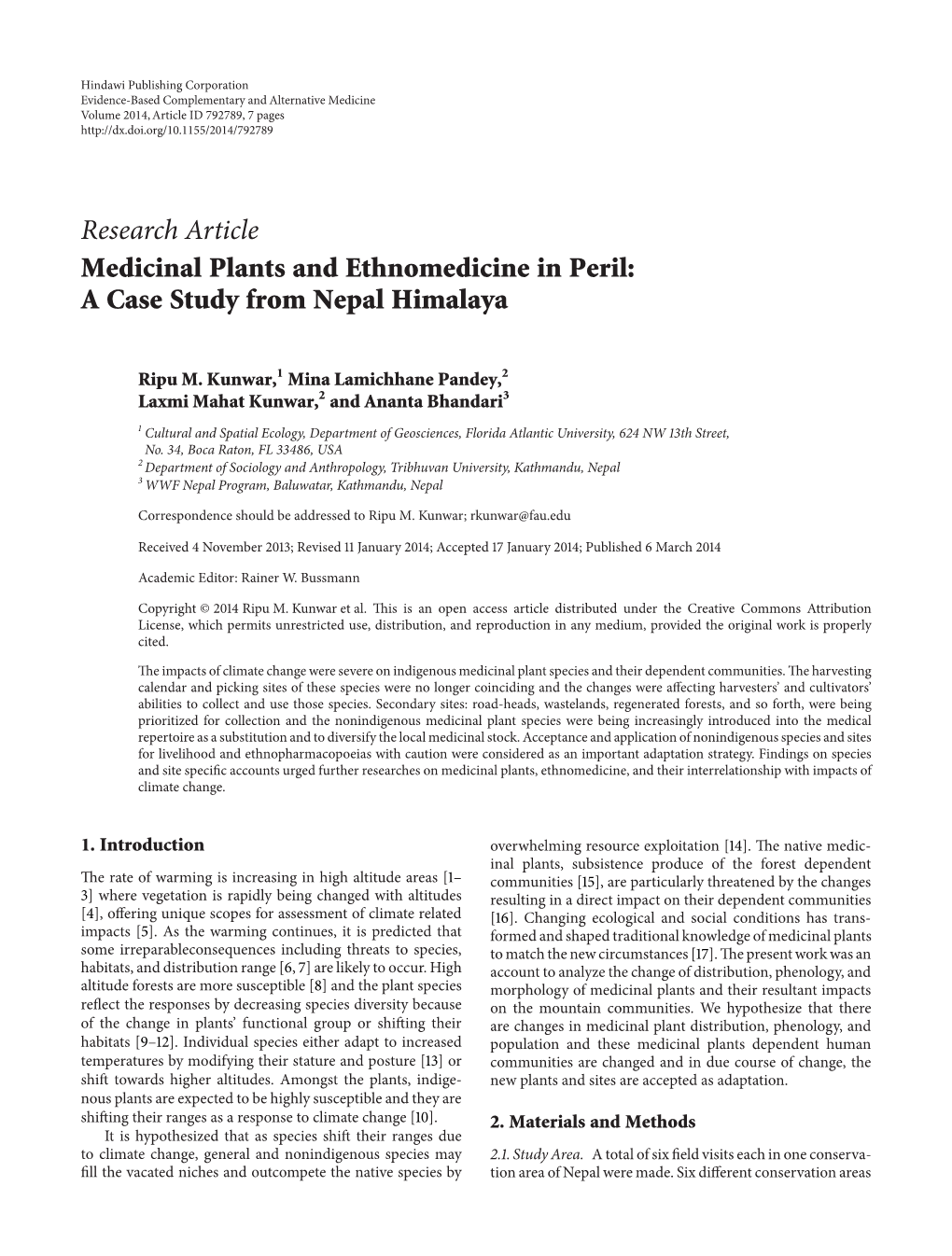 Research Article Medicinal Plants and Ethnomedicine in Peril: a Case Study from Nepal Himalaya