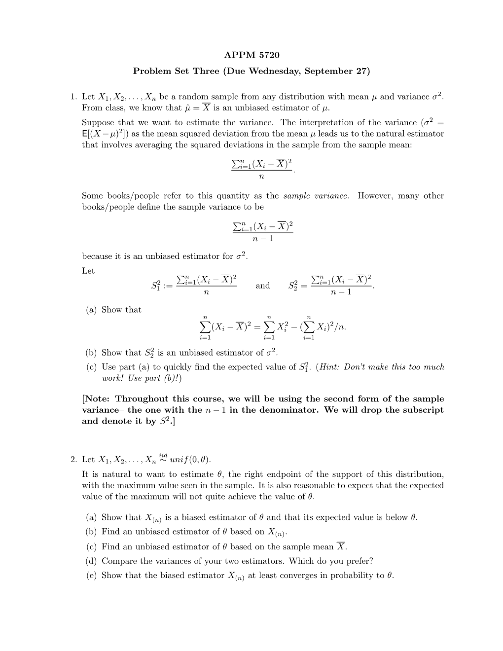 1. Let X1,X2,...,Xn Be a Random Sample from Any Distribution with Mean Μ and Variance Σ