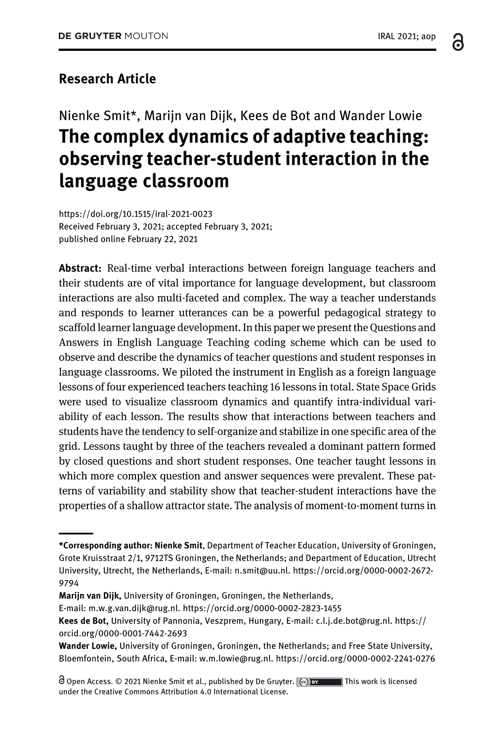 The Complex Dynamics of Adaptive Teaching: Observing Teacher-Student