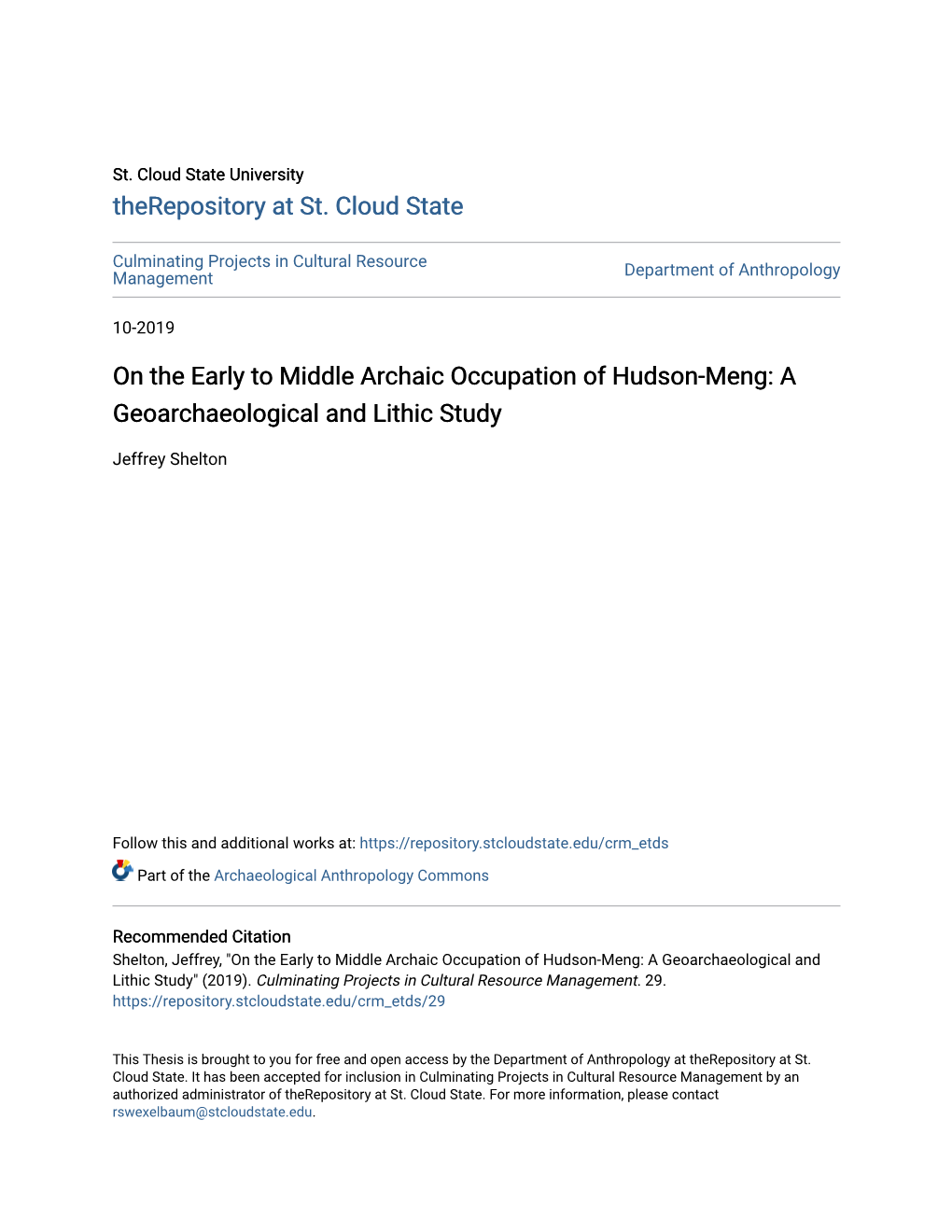 On the Early to Middle Archaic Occupation of Hudson-Meng: a Geoarchaeological and Lithic Study