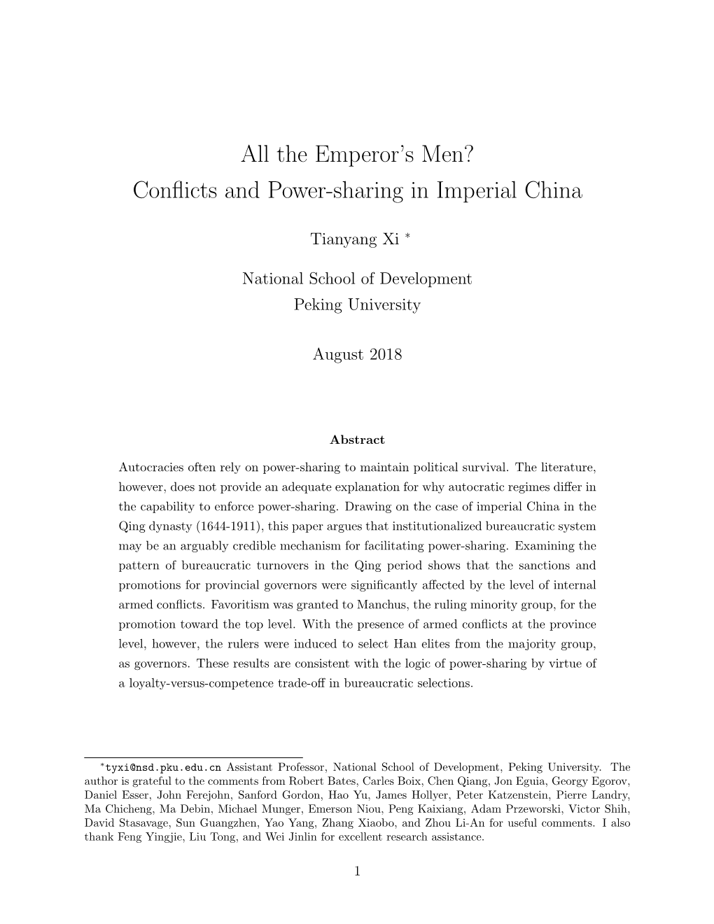 All the Emperor's Men? Conflicts and Power-Sharing in Imperial China