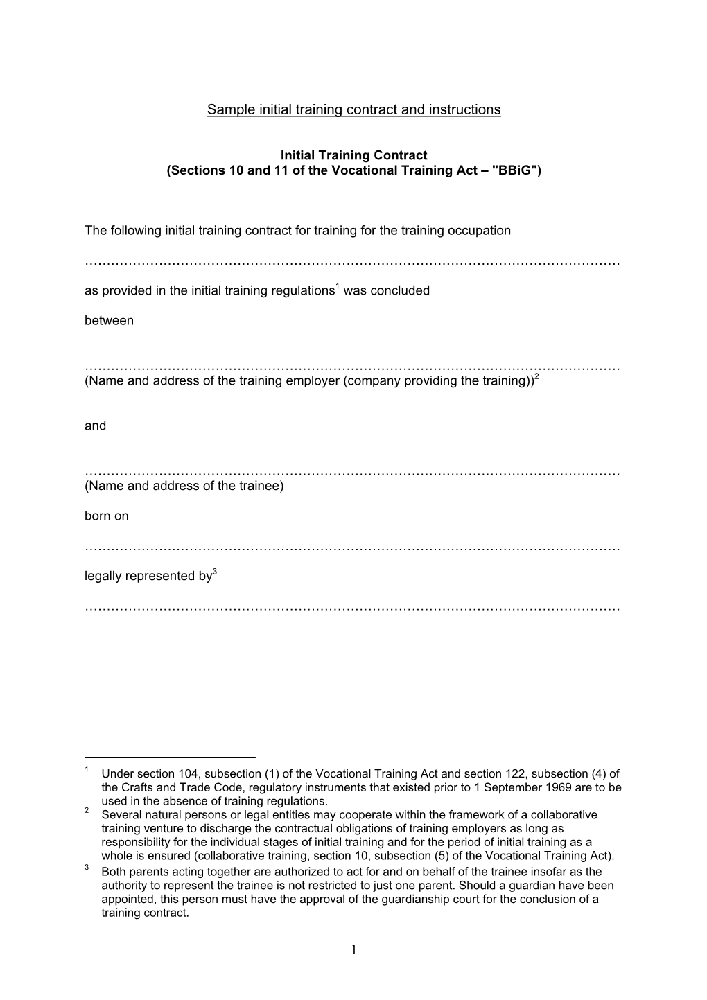 Sample Initial Training Contract and Instructions