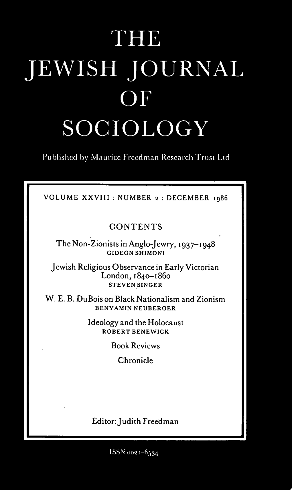 CONTENTS the Non-Zionists in Anglo-Jewry, 1 93 7- 1948 Jewish