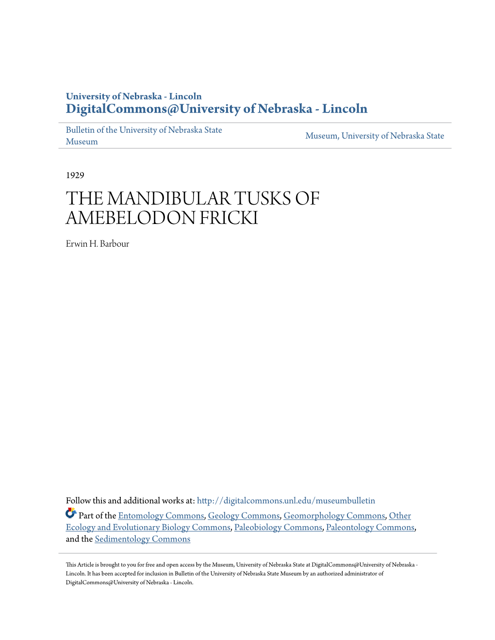 THE MANDIBULAR TUSKS of AMEBELODON FRICKI Erwin H