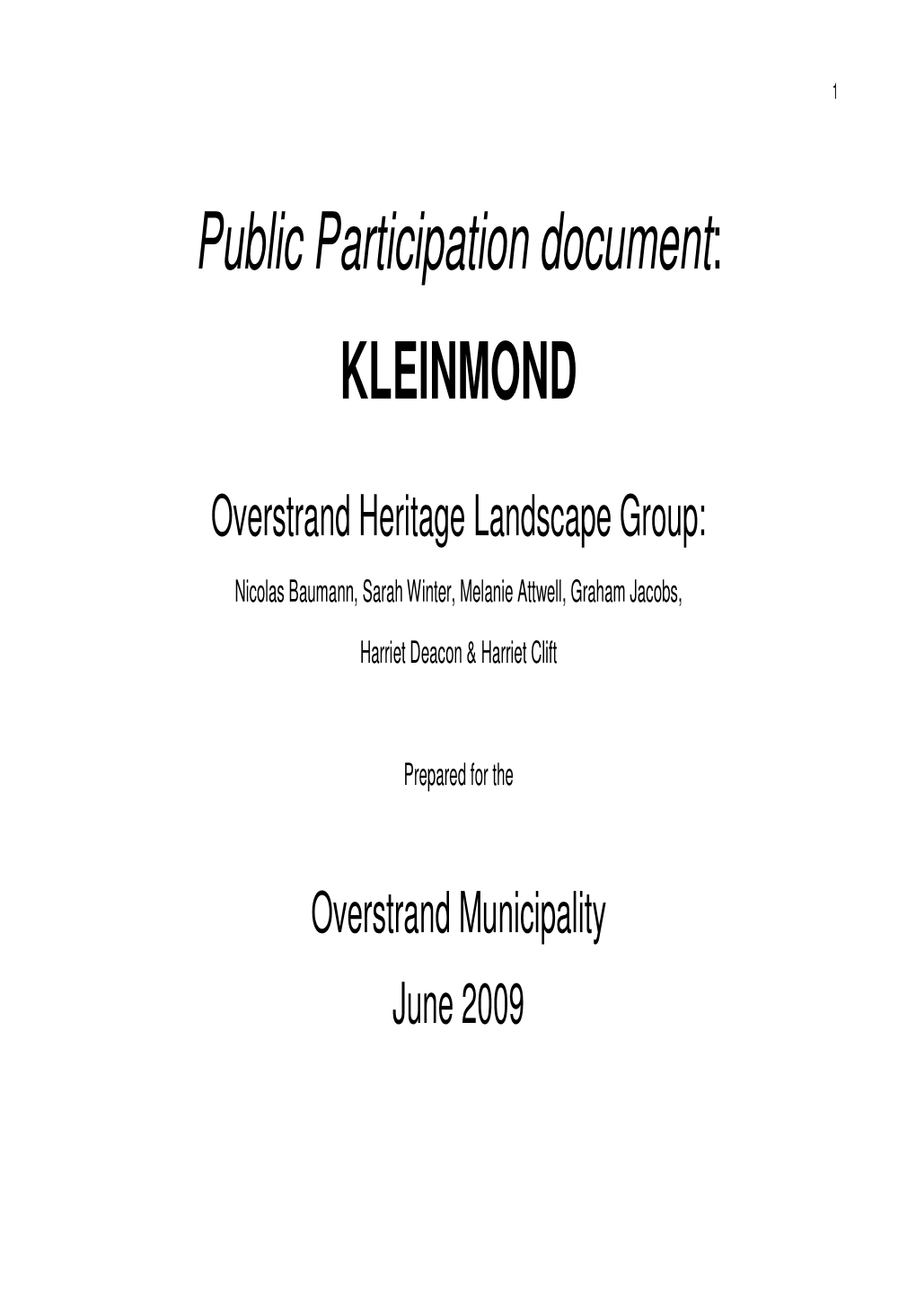 Public Participation Document: KLEINMOND