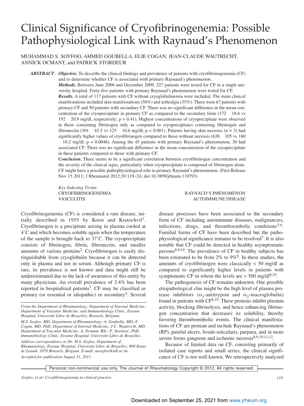 Clinical Significance of Cryofibrinogenemia: Possible Pathophysiological Link with Raynaud’S Phenomenon