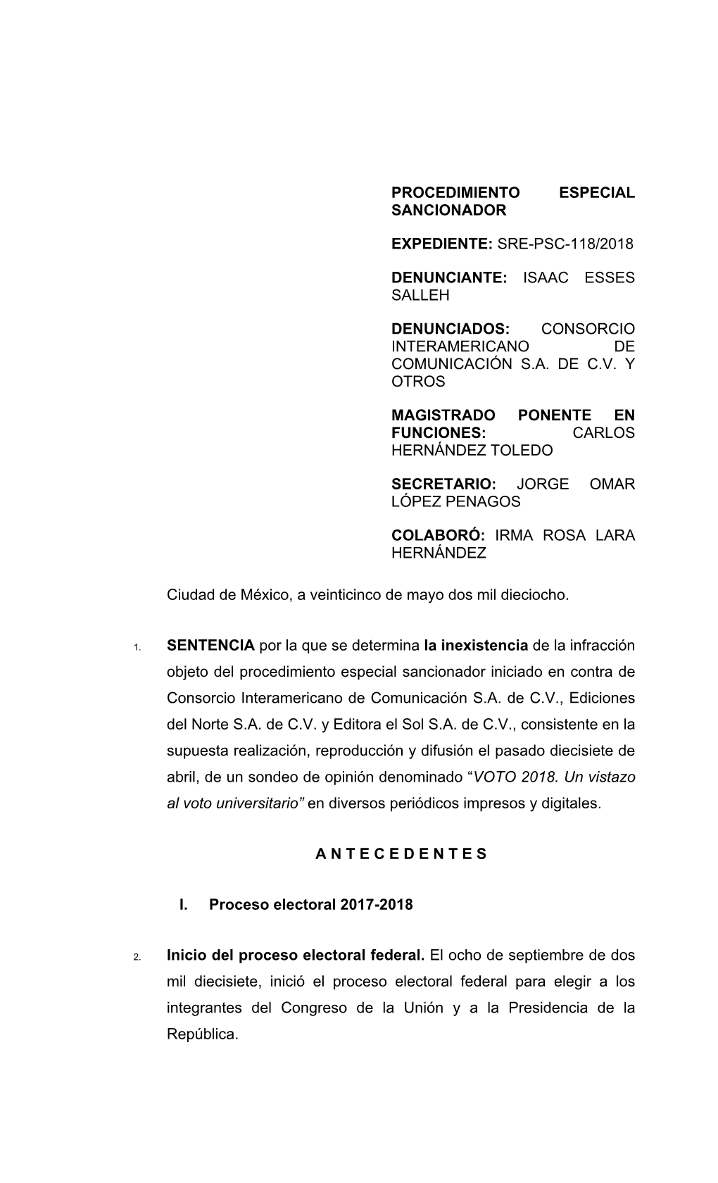 Sre-Psc-118/2018 Denunciante