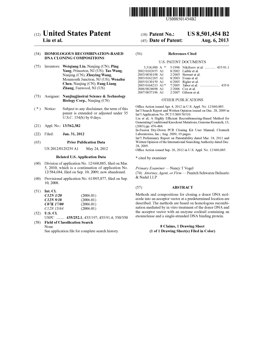 (12) United States Patent (10) Patent No.: US 8,501454 B2 Liu Et Al