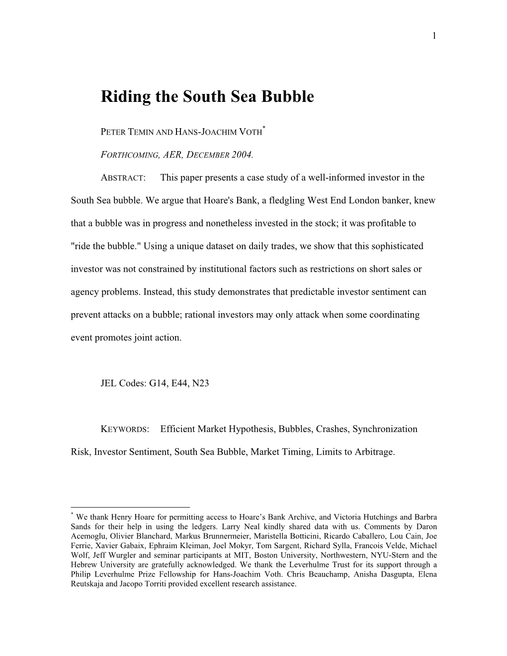 Riding the South Sea Bubble